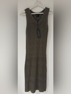 Rachel Zoe Olive Knit Midi/ Maxi Dress with Openwork Pattern